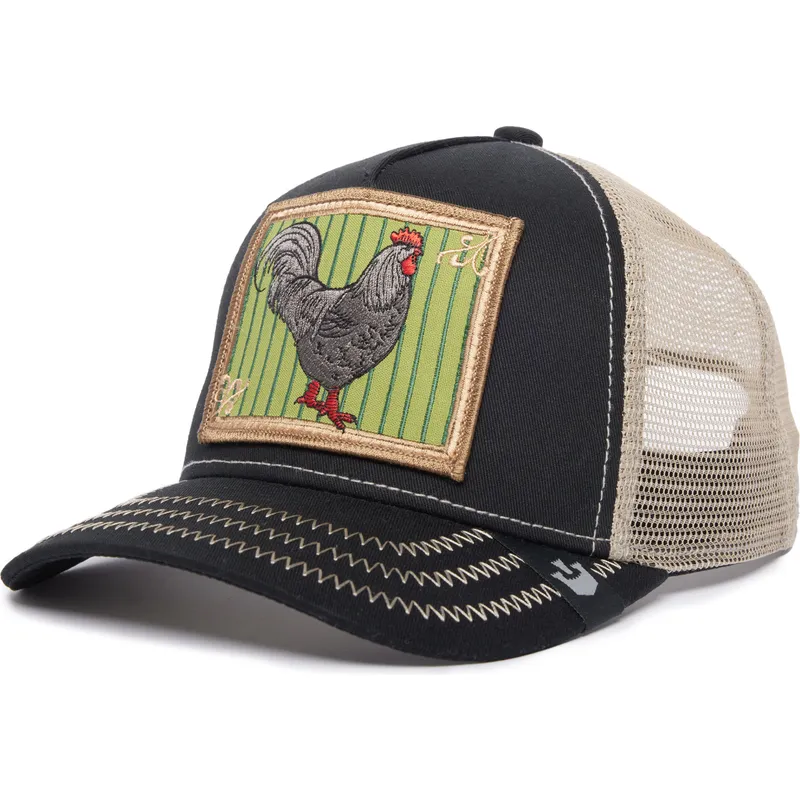 goorin-bros-ye-olde-cock-the-farm-retro-classic-trucker-cap-in-schwarz-und-beige-mit-hahn-motiv