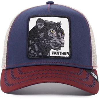 Marineblå, beige og rød panter trucker cap The Panther The Farm fra Goorin Bros.