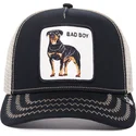 trucker-kasket-sort-og-hvid-hund-rottweiler-bad-boy-the-baddest-boy-the-farm-fra-goorin-bros
