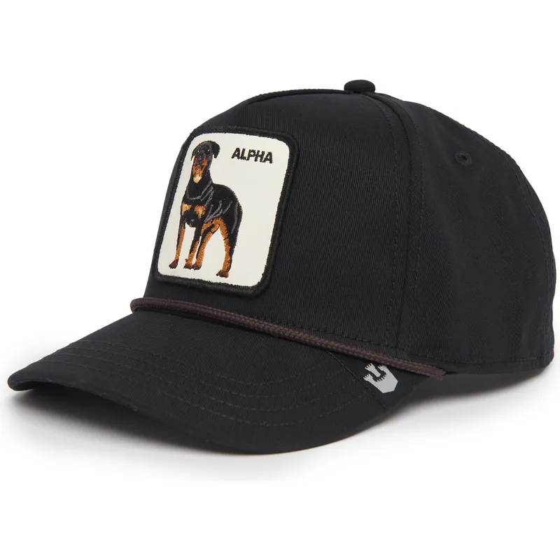 schwarze-gebogene-snapback-kappe-rottweiler-alpha-dog-100-the-farm-all-over-canvas-von-goorin-bros