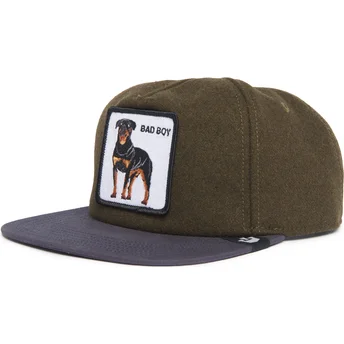 Grüne und blaue Snapback-Flatcap Rottweiler-Hund Bad Boy Top Dog The Farm Flats von Goorin Bros.