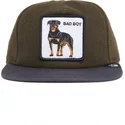 gorra-plana-verde-y-azul-snapback-perro-rottweiler-bad-boy-top-dog-the-farm-flats-de-goorin-bros