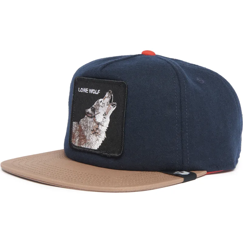 flad-kasket-marinebla-og-brun-snapback-ulv-lone-wolf-one-pack-the-farm-flats-fra-goorin-bros