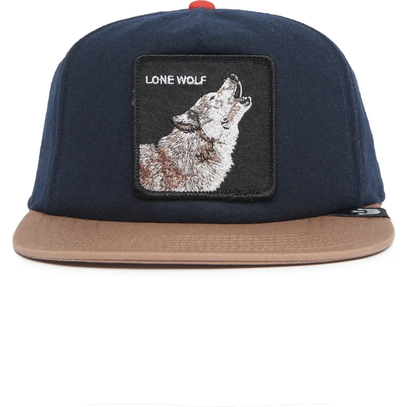 flad-kasket-marinebla-og-brun-snapback-ulv-lone-wolf-one-pack-the-farm-flats-fra-goorin-bros