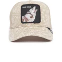 trucker-cap-beige-wolf-lone-wolf-sign-o-the-times-the-farm-paisley-von-goorin-bros