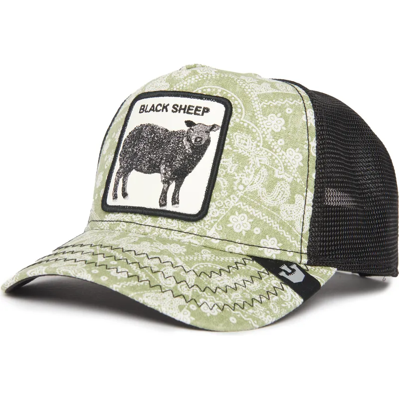 trucker-kasket-gron-og-sort-far-black-sheep-parade-the-farm-paisley-fra-goorin-bros