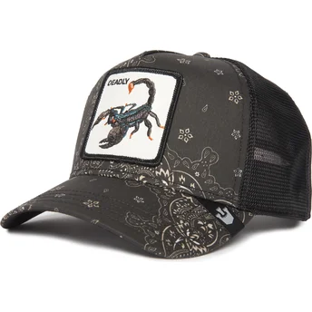 sort-trucker-kasket-med-skorpion-deadly-diamonds-and-pearls-the-farm-paisley-fra-goorin-bros
