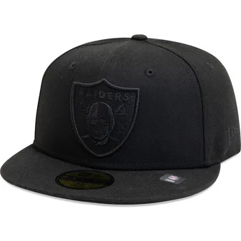 Schwarze, eng anliegende Flat-Brim-Cap mit schwarzem Logo 59FIFTY Essential der Las Vegas Raiders NFL von New Era.