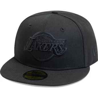 Gorra plana negra ajustada con logo negro 59FIFTY Essential de Los Angeles Lakers NBA de New Era