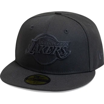 Schwarze, flache, anpassbare Kappe mit schwarzem Logo 59FIFTY Essential der Los Angeles Lakers NBA von New Era