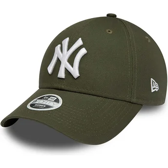 New Era Извита Периферия Дамска 9FORTY League Essential New York Yankees MLB Зелена Регулируема Шапка