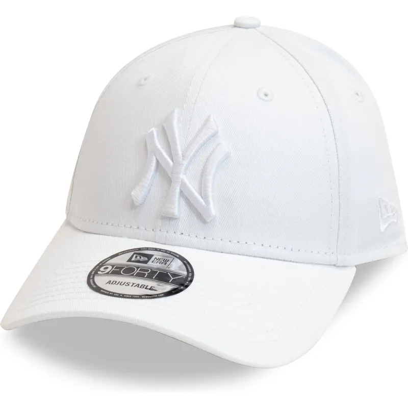 hvid-justerbar-curved-kasket-med-hvidt-logo-9forty-league-essential-fra-new-york-yankees-mlb-fra-new-era