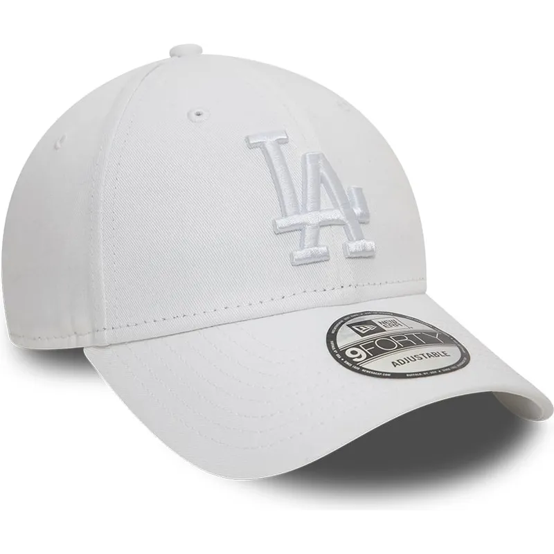 hvid-justerbar-curved-cap-med-hvidt-logo-9forty-league-essential-fra-los-angeles-dodgers-mlb-fra-new-era