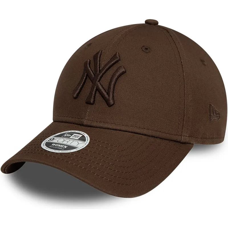 new-era-izvita-kozirka-damska-tmnokafyava-logo-9forty-league-essential-new-york-yankees-mlb-tmnokafyava-reguliruema-shapka
