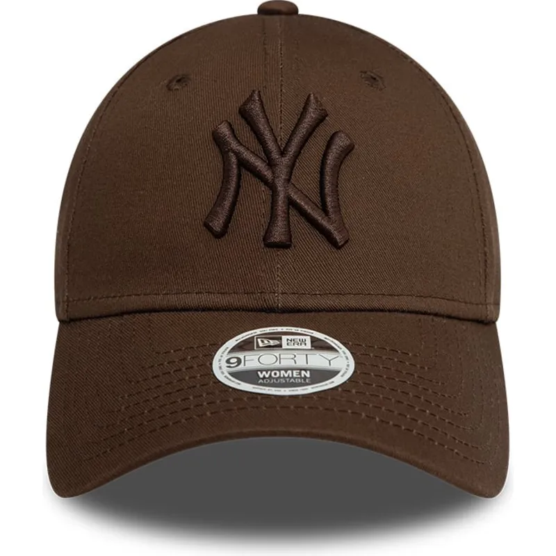 new-era-izvita-kozirka-damska-tmnokafyava-logo-9forty-league-essential-new-york-yankees-mlb-tmnokafyava-reguliruema-shapka