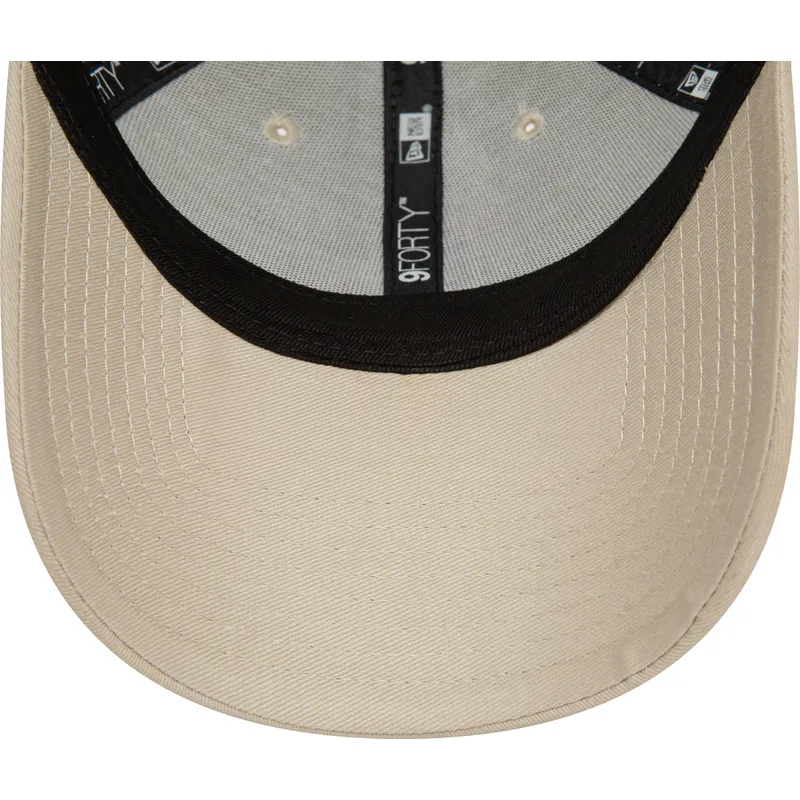 beige-verstellbare-kappe-mit-gebogenem-schirm-und-rosa-logo-9forty-league-essential-der-los-angeles-dodgers-mlb-von-new-era