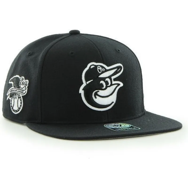 shapka-ploska-cherna-snapbek-mascota-na-baltimore-orioles-mlb-ot-47-brand