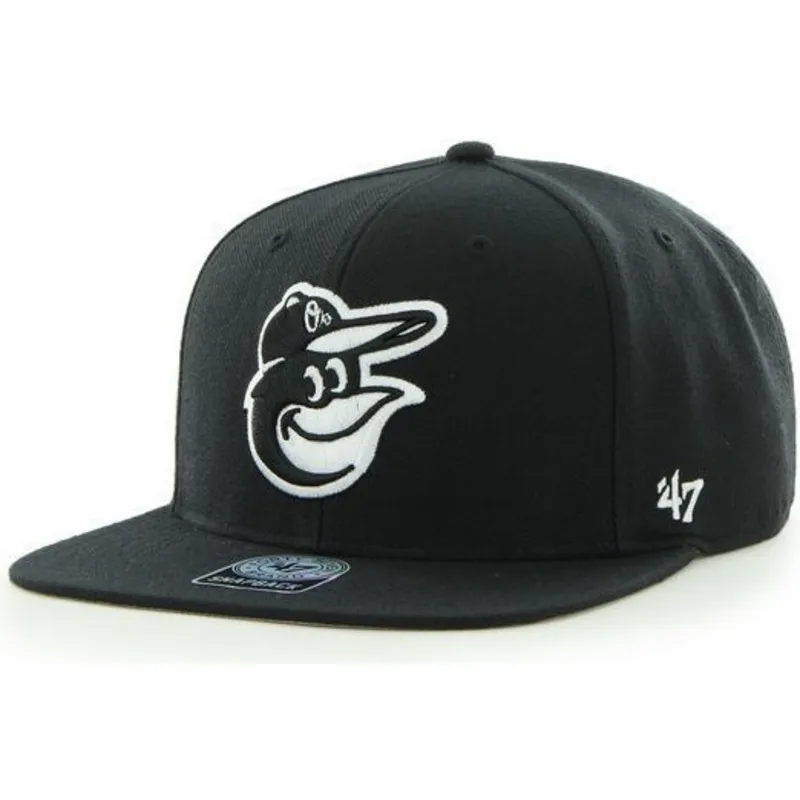 shapka-ploska-cherna-snapbek-mascota-na-baltimore-orioles-mlb-ot-47-brand