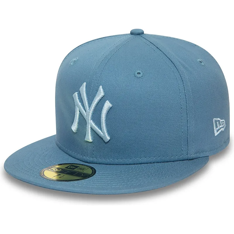 new-era-new-york-yankees-mlb-59fifty-league-essential-blaue-angepasste-flache-kappe-mit-blauem-logo