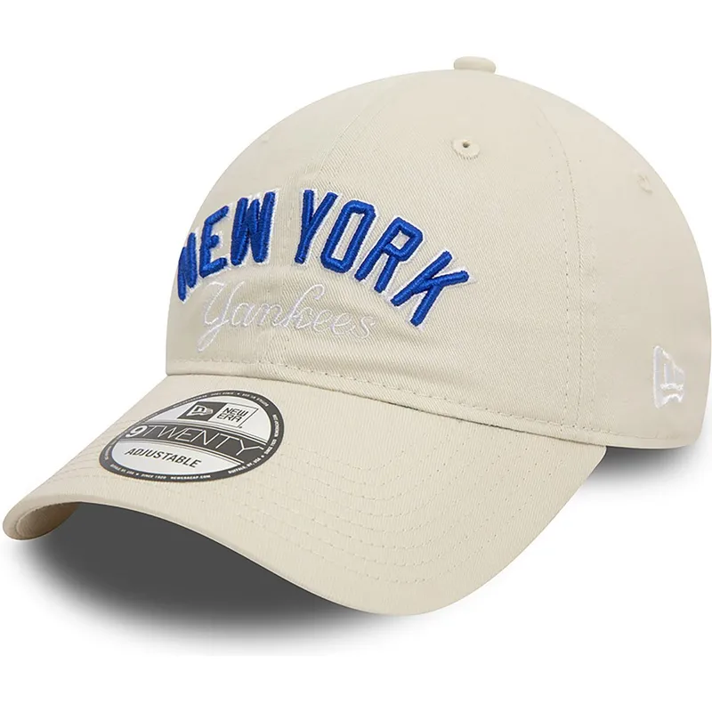 shapka-izvita-bezhov-reguliruema-9twenty-wordmark-na-new-york-yankees-mlb-ot-new-era
