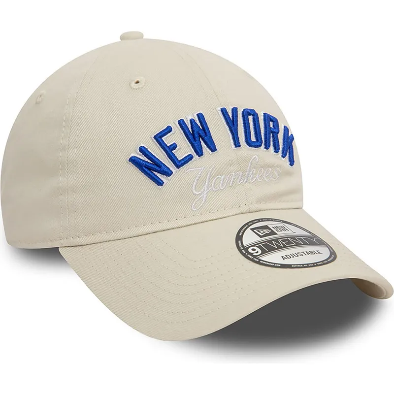 shapka-izvita-bezhov-reguliruem-9twenty-wordmark-na-new-york-yankees-mlb-ot-new-era