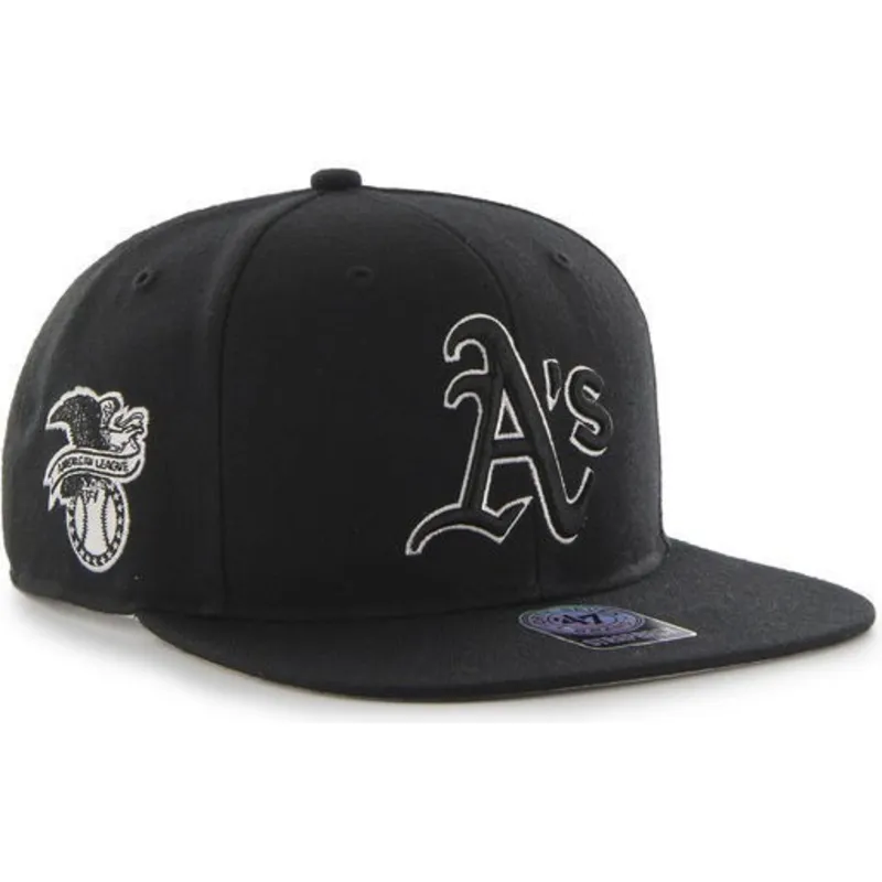 shapka-ploska-cherna-snapbek-na-oakland-athletics-mlb-ot-47-brand