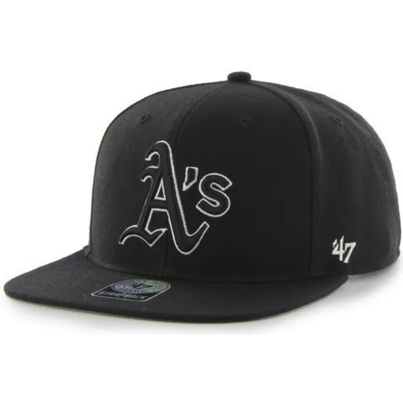 shapka-ploska-cherna-snapbek-na-oakland-athletics-mlb-ot-47-brand