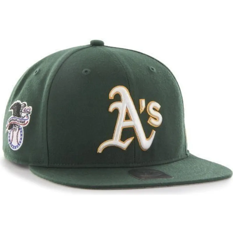 shapka-ploska-zelena-snapbek-na-oakland-athletics-mlb-ot-47-brand