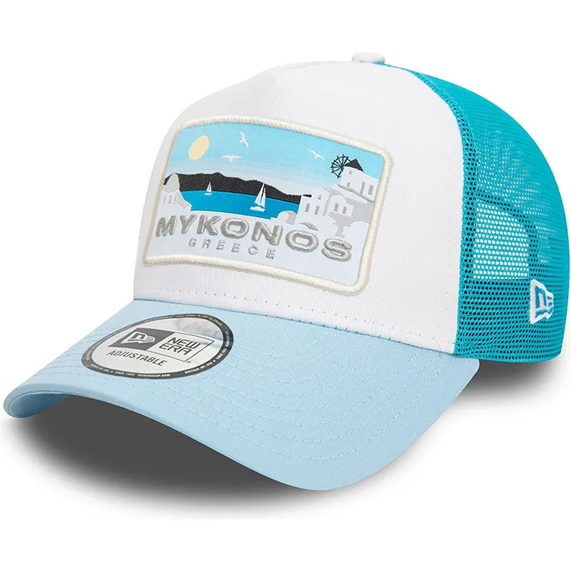 gorra-trucker-blanca-y-azul-a-frame-summer-de-mykonos-ciudades-y-playas-de-new-era