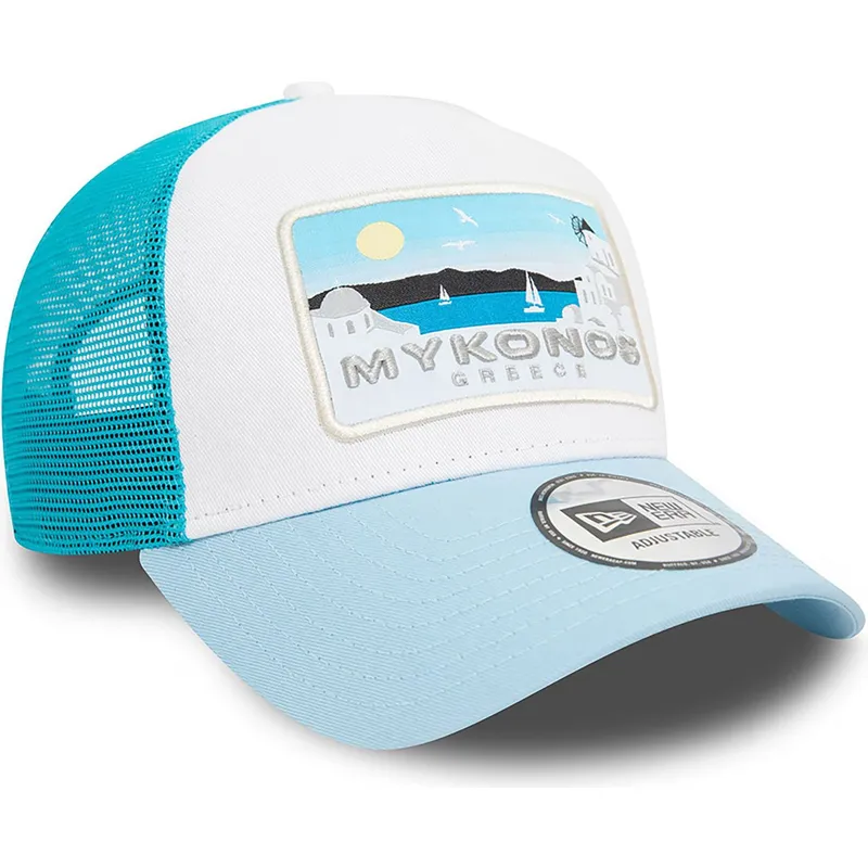 gorra-trucker-blanca-y-azul-a-frame-summer-de-mykonos-ciudades-y-playas-de-new-era