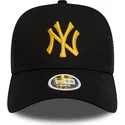 schwarze-damen-trucker-cap-mit-gelbem-logo-a-frame-metallic-der-new-york-yankees-mlb-von-new-era