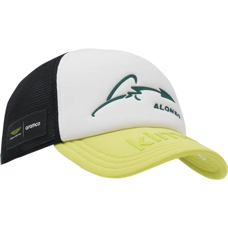 hvid-sort-og-gul-justerbar-trucker-kasket-aston-martin-f1-team-x-kimoa