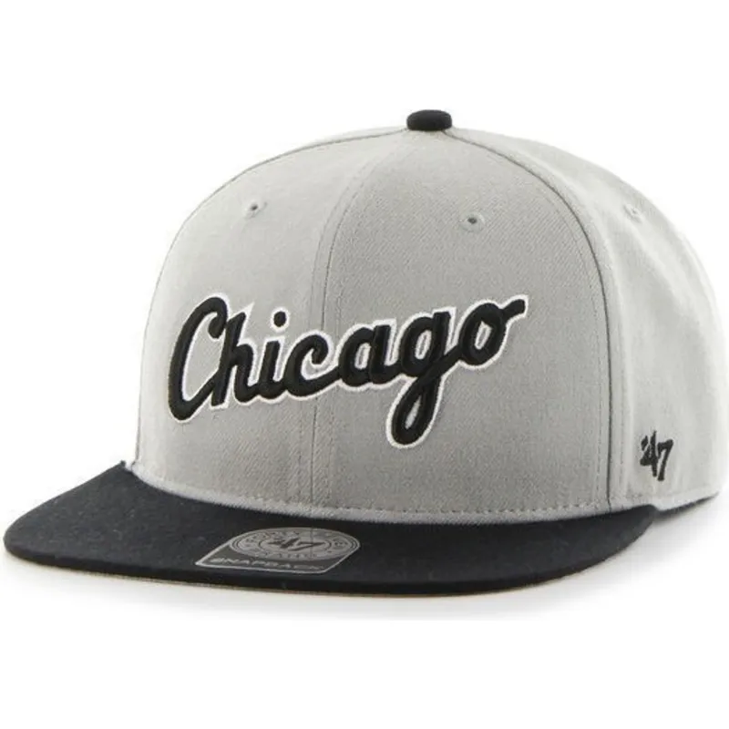 shapka-ploska-siv-snapbek-letras-na-chicago-white-sox-mlb-ot-47-brand