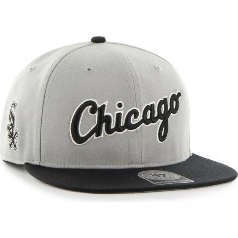 47-brand-flat-brim-script-logo-chicago-white-sox-mlb-snapback-cap-grau