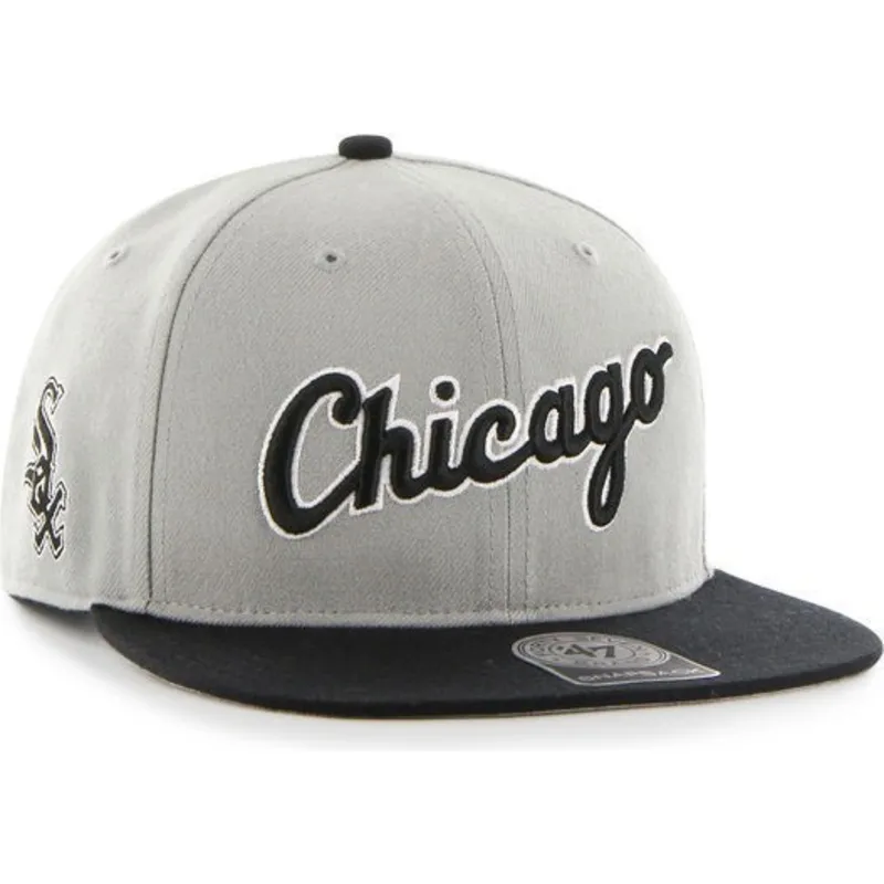 shapka-ploska-siv-snapbek-letras-na-chicago-white-sox-mlb-ot-47-brand