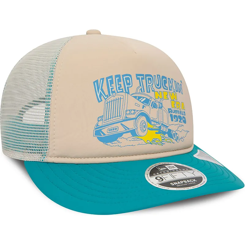 shapka-izvita-shapka-traker-bezhov-snapbek-american-keep-truckin-9fifty-retro-crown-a-frame-ot-new-era