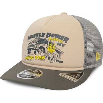 Casquette trucker beige et grise American Muscle Power 9FIFTY Retro Crown A Frame New Era