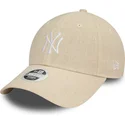 shapka-izvita-bezhov-reguliruem-9forty-linen-na-new-york-yankees-mlb-ot-new-era