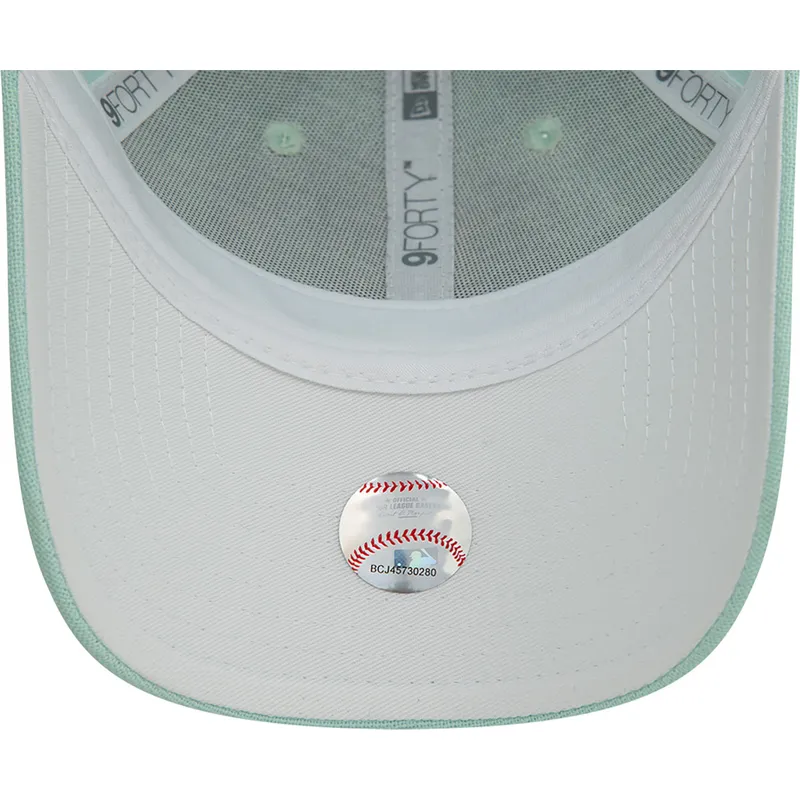 grune-gebogene-verstellbare-damenkappe-9forty-linen-der-los-angeles-dodgers-mlb-von-new-era