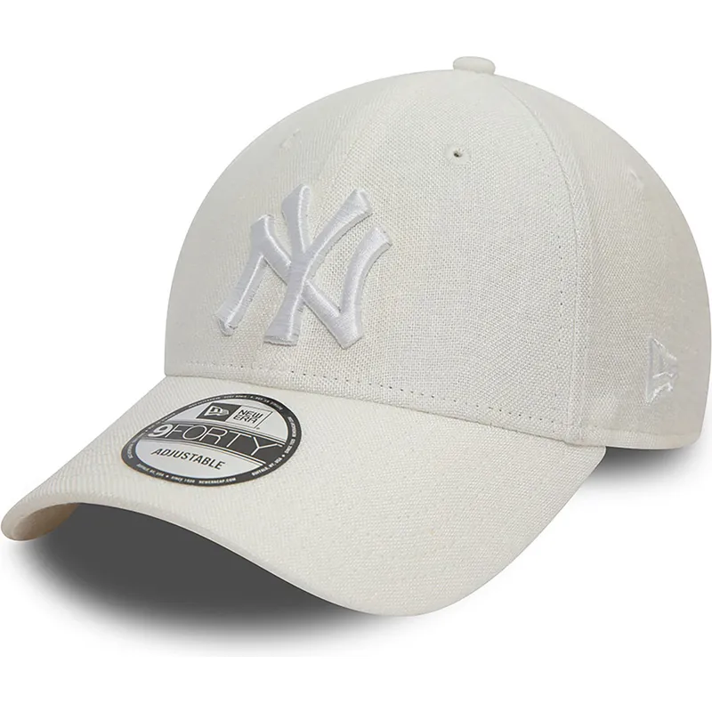 shapka-izvita-byala-reguliruem-9forty-linen-na-new-york-yankees-mlb-ot-new-era