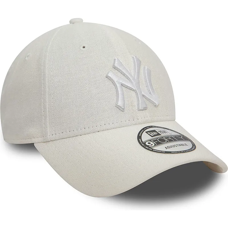 shapka-izvita-byala-reguliruem-9forty-linen-na-new-york-yankees-mlb-ot-new-era