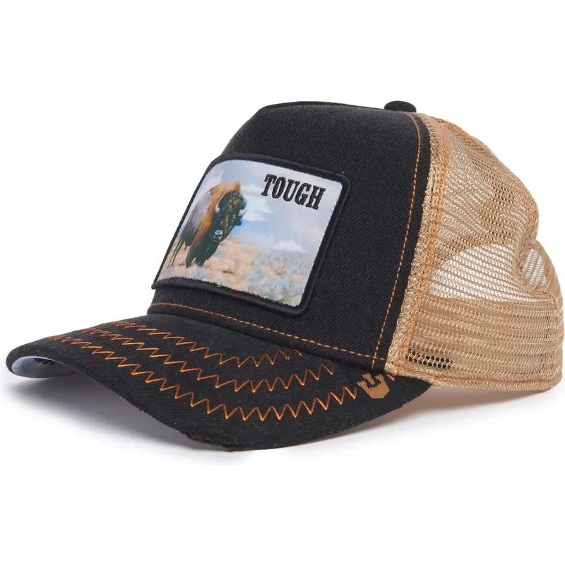 trucker-kasket-sort-og-beige-boffel-tough-model-no-70u9h-rodeo-the-farm-fra-goorin-bros