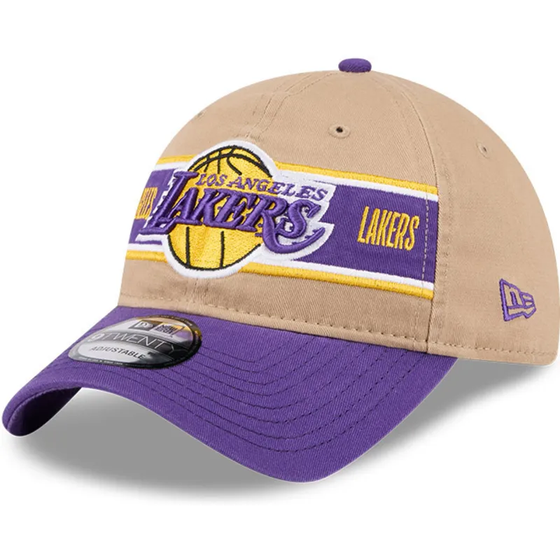 braune-und-violette-verstellbare-curved-cap-9twenty-draft-2024-der-los-angeles-lakers-nba-von-new-era