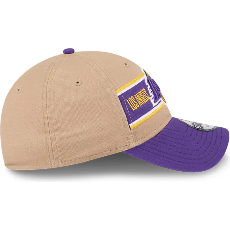 braune-und-violette-verstellbare-curved-cap-9twenty-draft-2024-der-los-angeles-lakers-nba-von-new-era