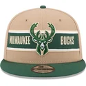braune-und-grune-flache-snapback-kappe-9fifty-draft-2024-von-milwaukee-bucks-nba-von-new-era
