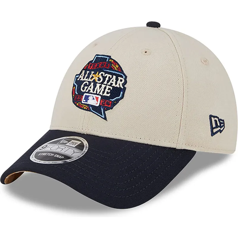 beige-og-marinebla-buet-snapback-kasket-all-star-game-9forty-stretch-snap-fan-pack-fra-mlb-fra-new-era