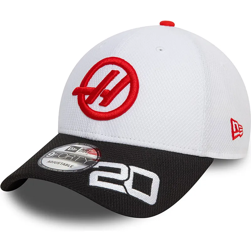 shapka-izvita-byala-snapbek-kevin-magnussen-9forty-na-haas-f1-team-formula-1-ot-new-era