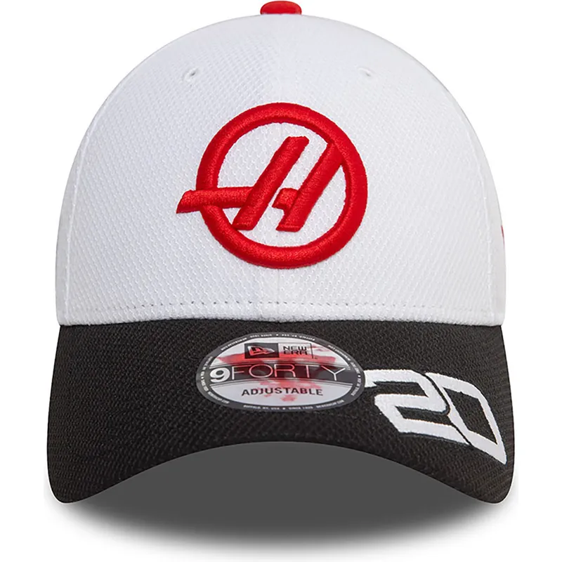 hvid-og-sort-buet-kasket-snapback-kevin-magnussen-9forty-fra-haas-f1-team-formula-1-fra-new-era