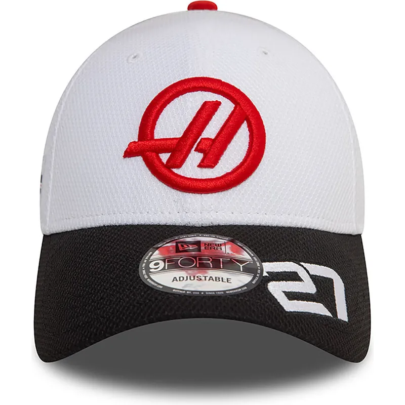 hvid-og-sort-buet-kasket-snapback-nico-hulkenberg-9forty-fra-haas-f1-team-formula-1-fra-new-era