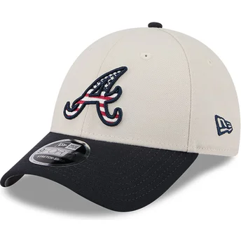 New Era Curved Brim 9FORTY Stretch Snap 4th of July Atlanta Braves MLB Beige and Navy Blue Snapback Cap